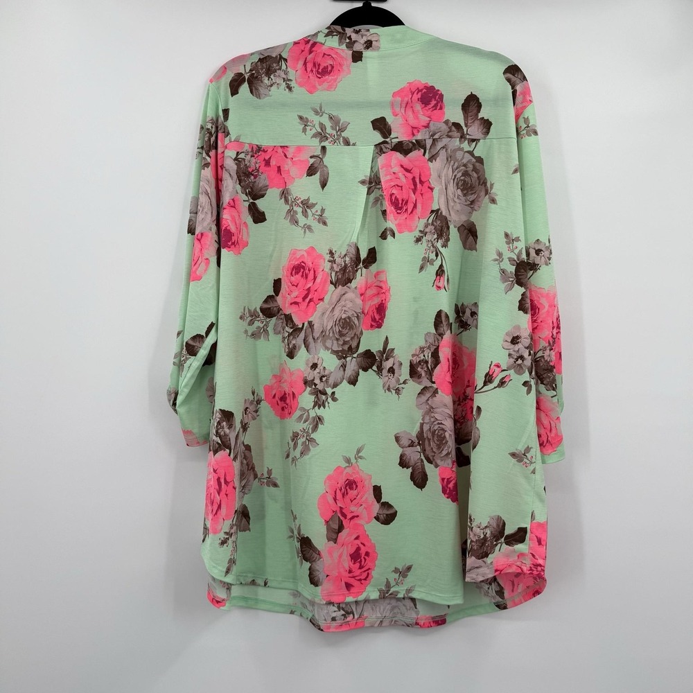 Dear Scarlett Tunic Shirt Womens 2X Green Floral V-Neck Roll Tab Liz Travel - Picture 4 of 9